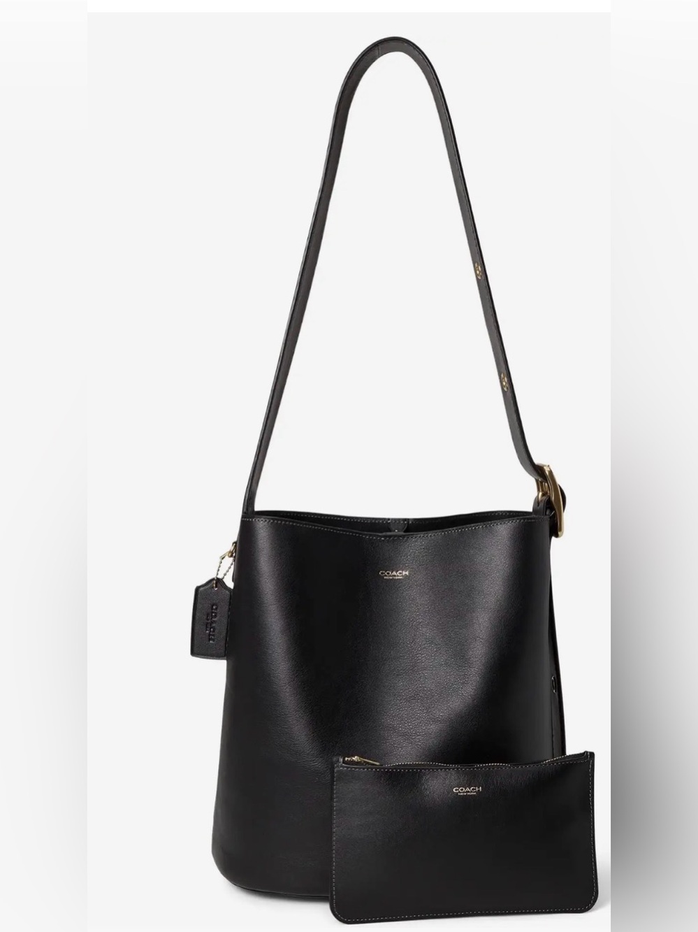 Coach Black Leather Shoulder Bucket Bag with Pouch